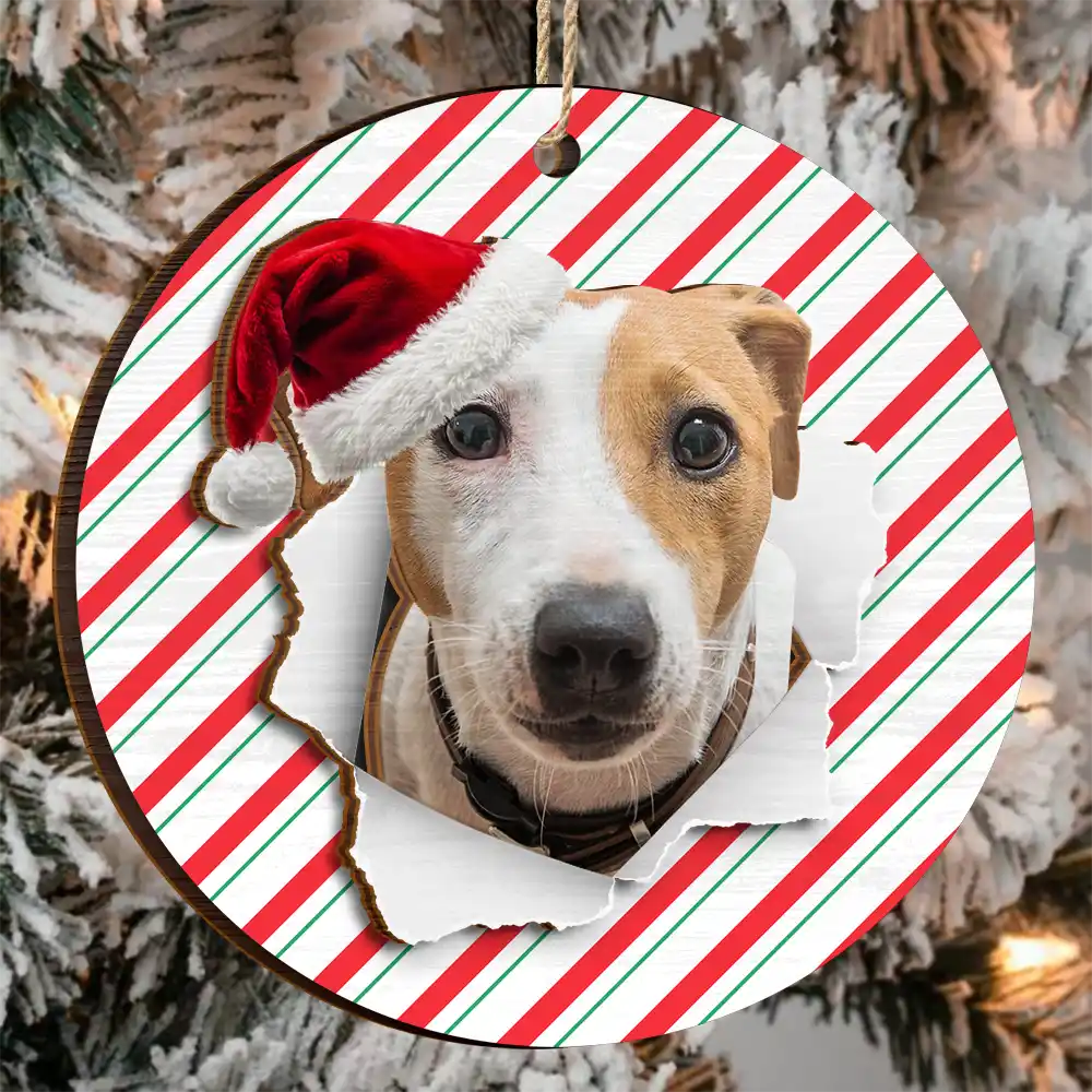 Pet Lovers,Pet Mom,Pet Dad,Dog Lovers,Dog Mom,Dog Dad,Cat Lovers,Cat Mom,Cat Dad,Happy,Christmas - Custom Photo Dog Cat Wrapping Paper - Personalized 2-Layered Wooden Ornament