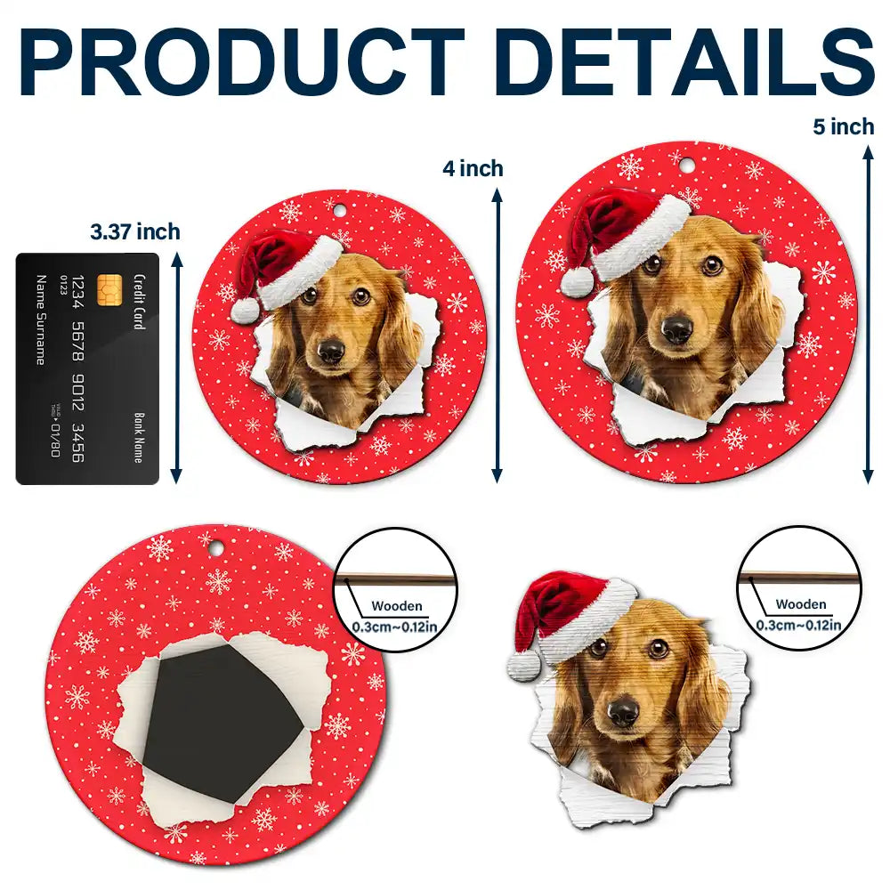 Pet Lovers,Pet Mom,Pet Dad,Dog Lovers,Dog Mom,Dog Dad,Cat Lovers,Cat Mom,Cat Dad,Happy,Christmas - Custom Photo Dog Cat Wrapping Paper - Personalized 2-Layered Wooden Ornament