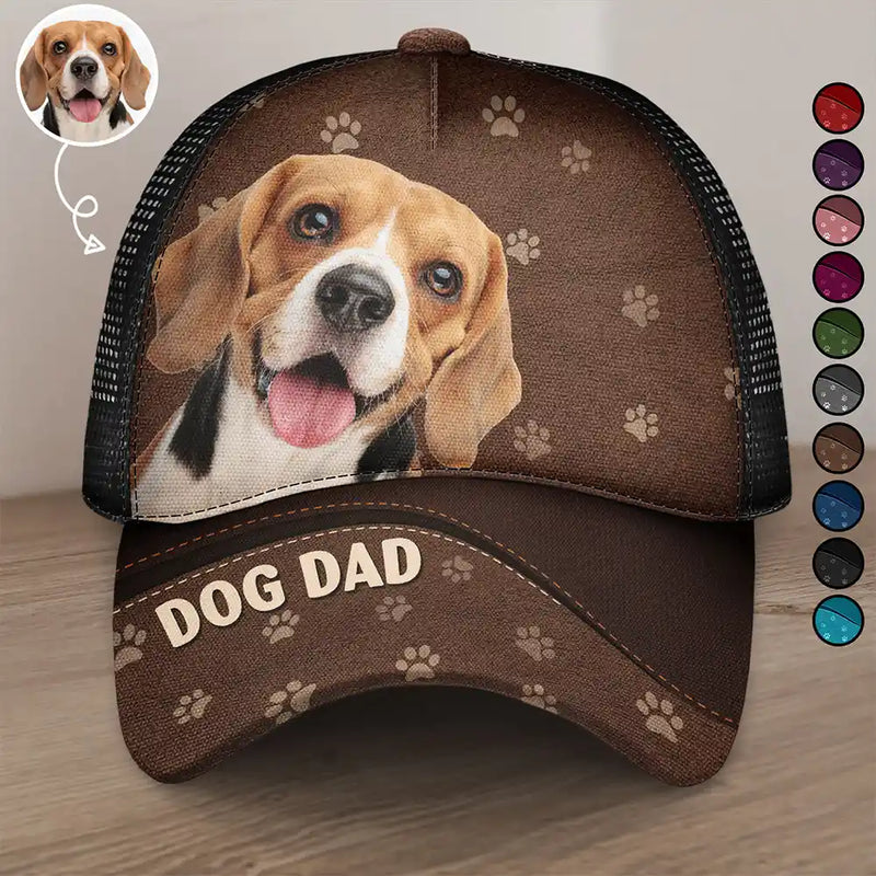 Cat Lovers,Pet Lovers,Happy,Dog Lovers - Custom Photo Dog Mom Dog Dad Cat Mom Cat Dad - Personalized Mesh-back Casual Cap