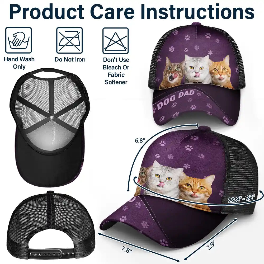 Cat Lovers,Pet Lovers,Happy,Dog Lovers - Custom Photo Dog Mom Dog Dad Cat Mom Cat Dad - Personalized Mesh-back Casual Cap