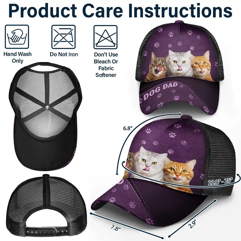 Cat Lovers,Pet Lovers,Happy,Dog Lovers - Custom Photo Dog Mom Dog Dad Cat Mom Cat Dad - Personalized Mesh-back Casual Cap