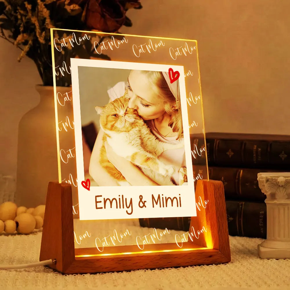 Pet Mom, Custom Photo, Love, Happy - Custom Photo Dog Mom Pet Lover Polaroid Art Style - Personalized Night Light
