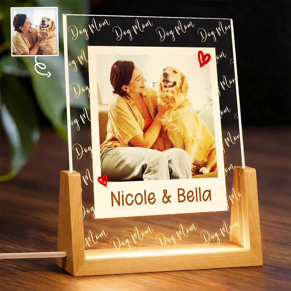Pet Mom, Custom Photo, Love, Happy - Custom Photo Dog Mom Pet Lover Polaroid Art Style - Personalized Night Light