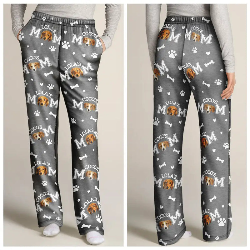 Dog Mom,Dog Lovers,Non-Eng - Custom Photo Dog Mom With Paw And Bone Pattern - Personalized Pajama Pants