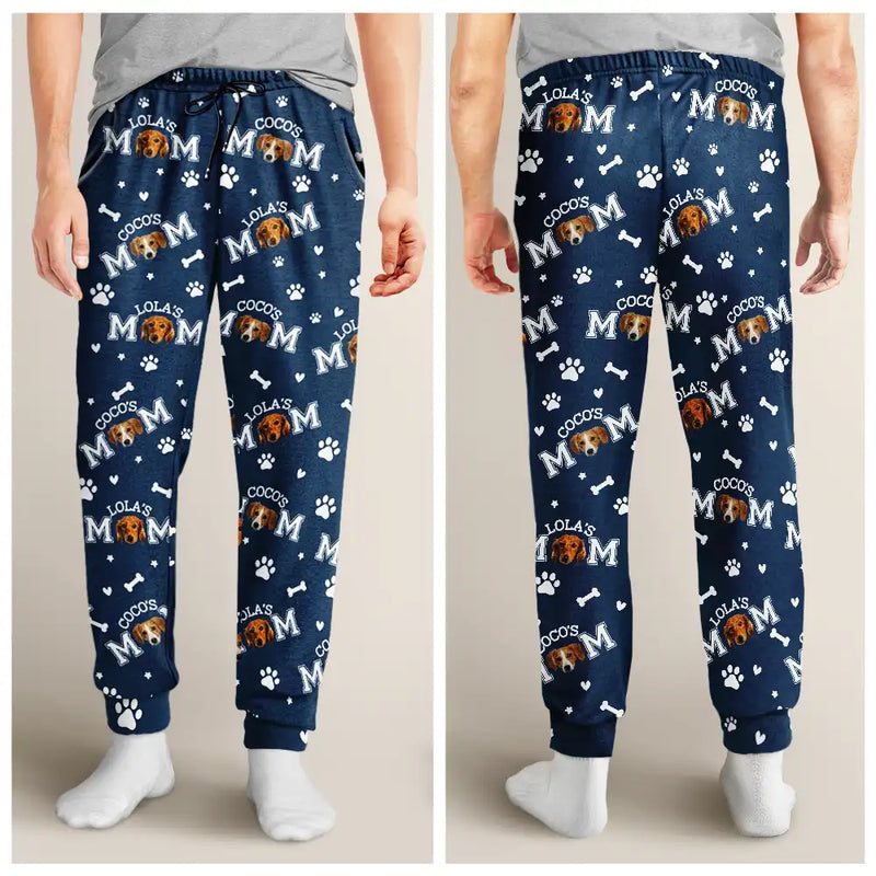 Dog Mom,Dog Lovers,Non-Eng - Custom Photo Dog Mom With Paw And Bone Pattern - Personalized Pajama Pants