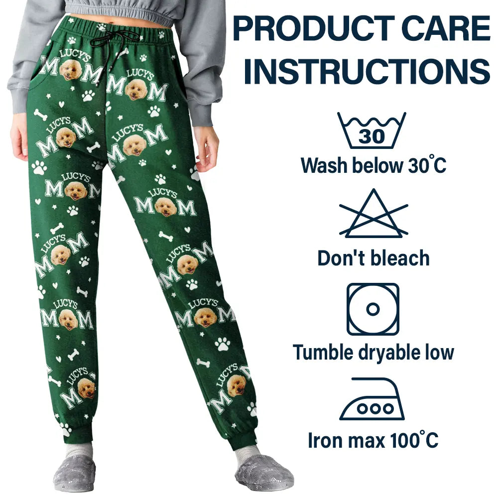 Dog Mom,Dog Lovers,Non-Eng - Custom Photo Dog Mom With Paw And Bone Pattern - Personalized Pajama Pants