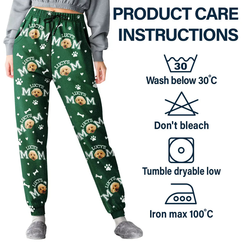 Dog Mom,Dog Lovers,Non-Eng - Custom Photo Dog Mom With Paw And Bone Pattern - Personalized Pajama Pants