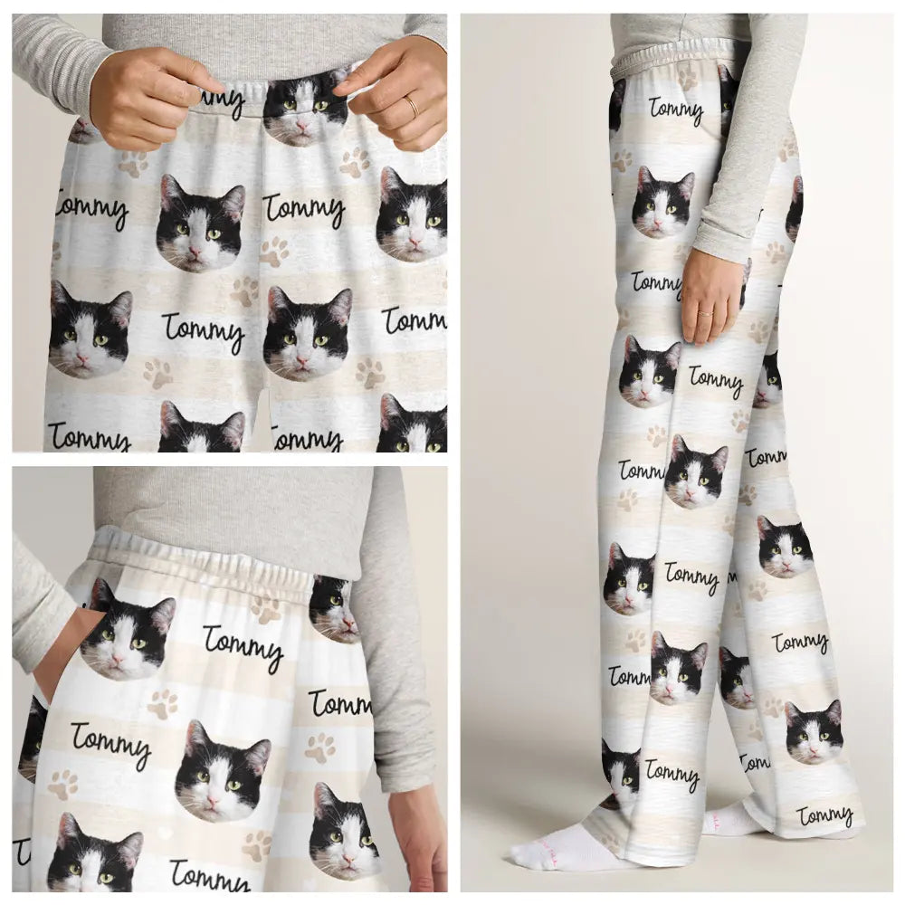 Custom Photo, Pet Lovers, Happy - Custom Photo Dog & Cat Pet Portrait - Personalized Pajama Pants