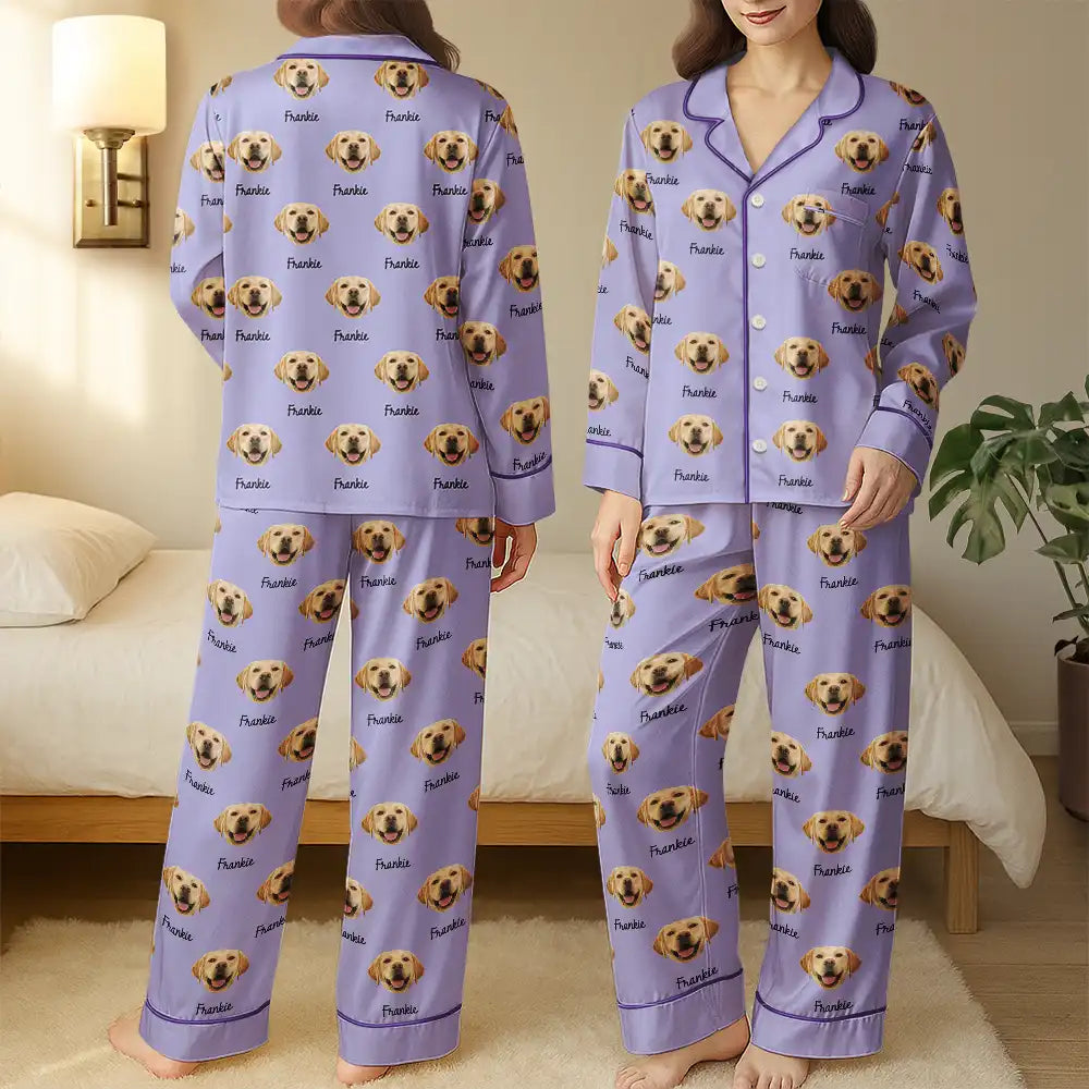Custom Photo,Pet Lovers,Happy - Custom Photo Dog & Cat Portrait - Personalized Satin Pajama Set