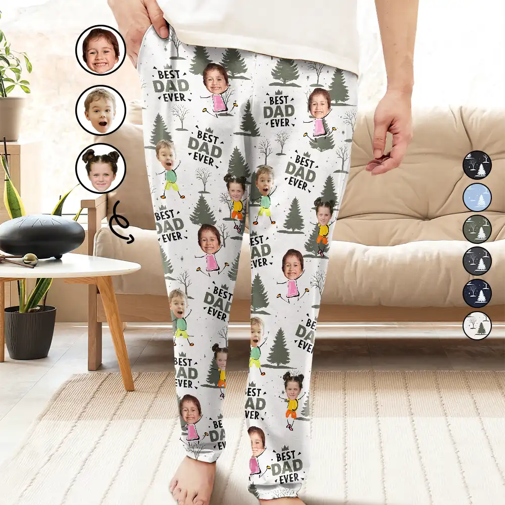 Custom Photo Doodle Kids Best Dad Grandpa Ever - Personalized Pajama Pants