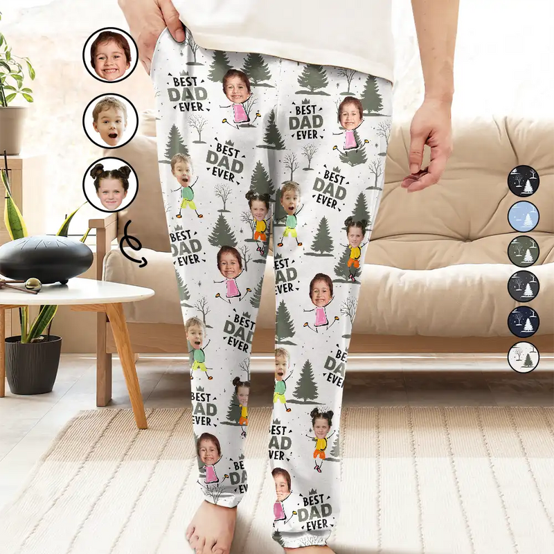 Gift For Father,Gift For Grandpa,Happy,Custom Photo - Custom Photo Doodle Kids Best Dad Grandpa Ever - Personalized Pajama Pants