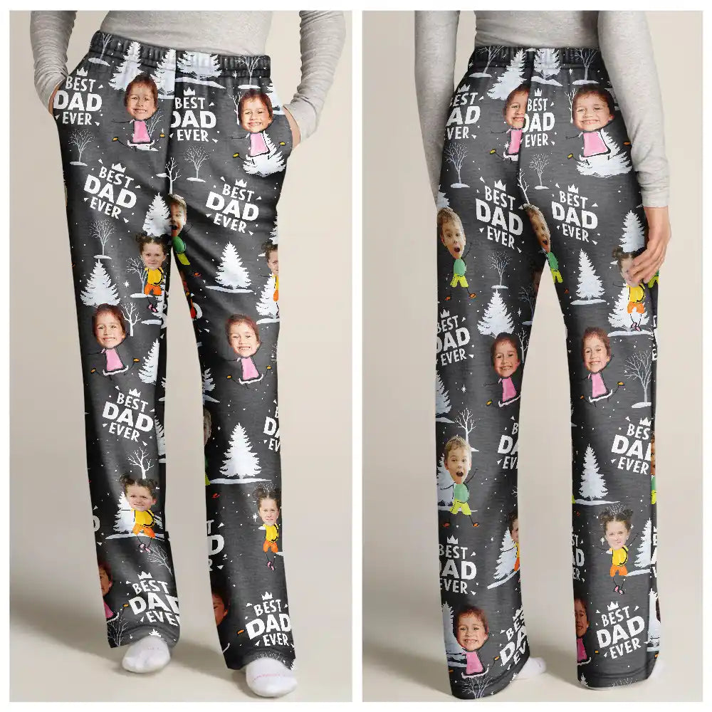 Gift For Father,Gift For Grandpa,Happy,Custom Photo - Custom Photo Doodle Kids Best Dad Grandpa Ever - Personalized Pajama Pants