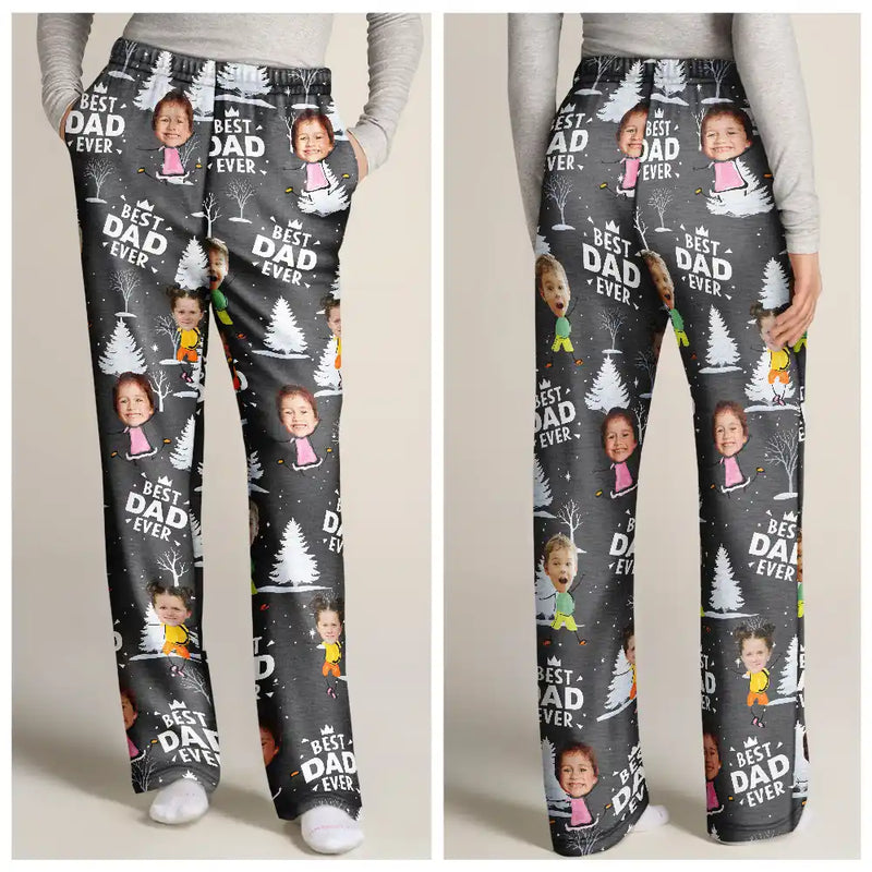 Gift For Father,Gift For Grandpa,Happy,Custom Photo - Custom Photo Doodle Kids Best Dad Grandpa Ever - Personalized Pajama Pants