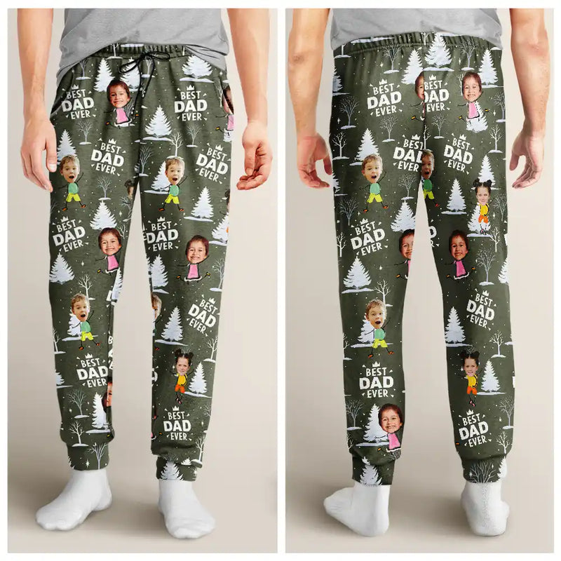 Gift For Father,Gift For Grandpa,Happy,Custom Photo - Custom Photo Doodle Kids Best Dad Grandpa Ever - Personalized Pajama Pants