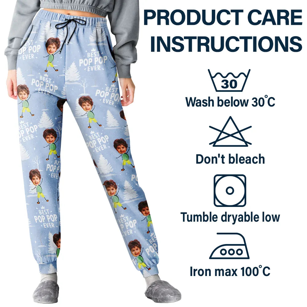 Gift For Father,Gift For Grandpa,Happy,Custom Photo - Custom Photo Doodle Kids Best Dad Grandpa Ever - Personalized Pajama Pants