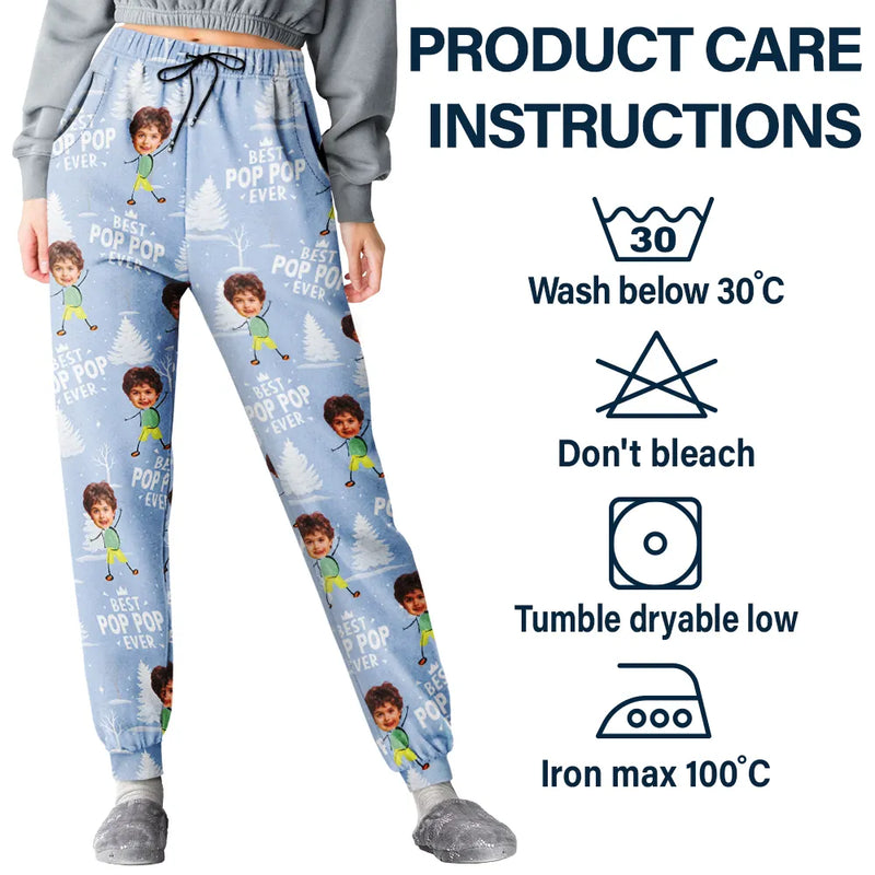 Gift For Father,Gift For Grandpa,Happy,Custom Photo - Custom Photo Doodle Kids Best Dad Grandpa Ever - Personalized Pajama Pants