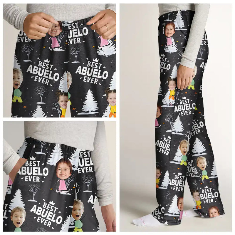 Gift For Father,Gift For Grandpa,Happy,Custom Photo - Custom Photo Doodle Kids Best Dad Grandpa Ever - Personalized Pajama Pants