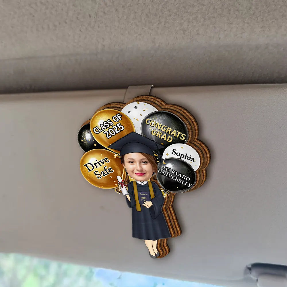 Graduation,Dad - Children,Mom - Children,Gift For Son,Gift For Daughter,Happy,Custom Photo - Custom Photo Drive Safe Congrats Grad - Personalized Custom Shaped Car Visor Clip
