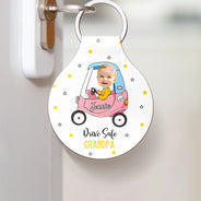Gift For Father,Gift For Grandpa,Non-Eng,Photo,Vector,Adorable - Custom Photo Drive Safe Daddy Grandpa - Personalized Custom Shaped Leather Keychain