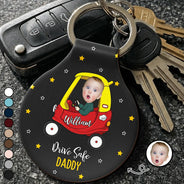 Gift For Father,Gift For Grandpa,Non-Eng,Photo,Vector,Adorable - Custom Photo Drive Safe Daddy Grandpa - Personalized Custom Shaped Leather Keychain