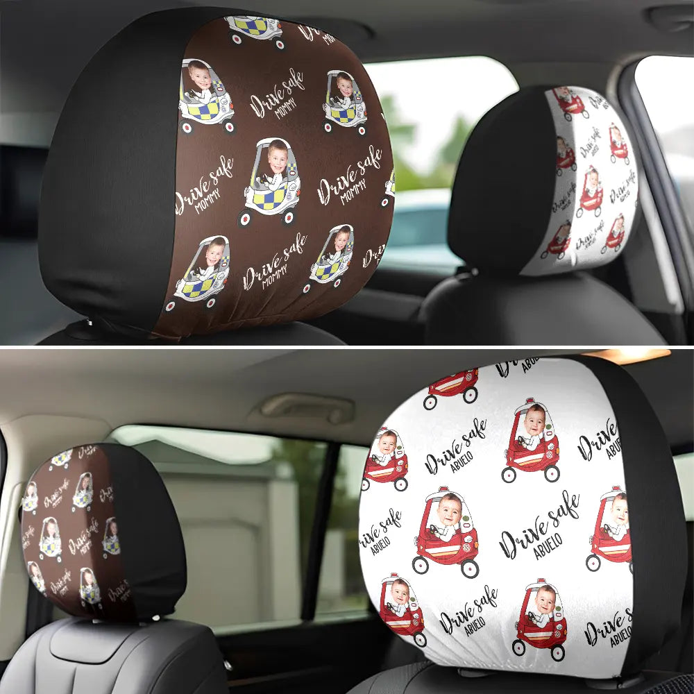Gift For Grandpa, Gift For Father, Custom Photo, Funny - Custom Photo Drive Safe Daddy Grandpa Fun Little Kid - Personalized Car Headrest Covers
