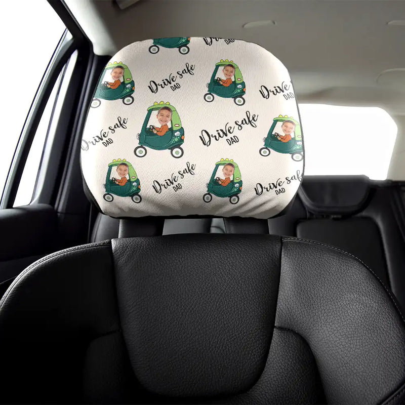 Gift For Grandpa, Gift For Father, Custom Photo, Funny - Custom Photo Drive Safe Daddy Grandpa Fun Little Kid - Personalized Car Headrest Covers