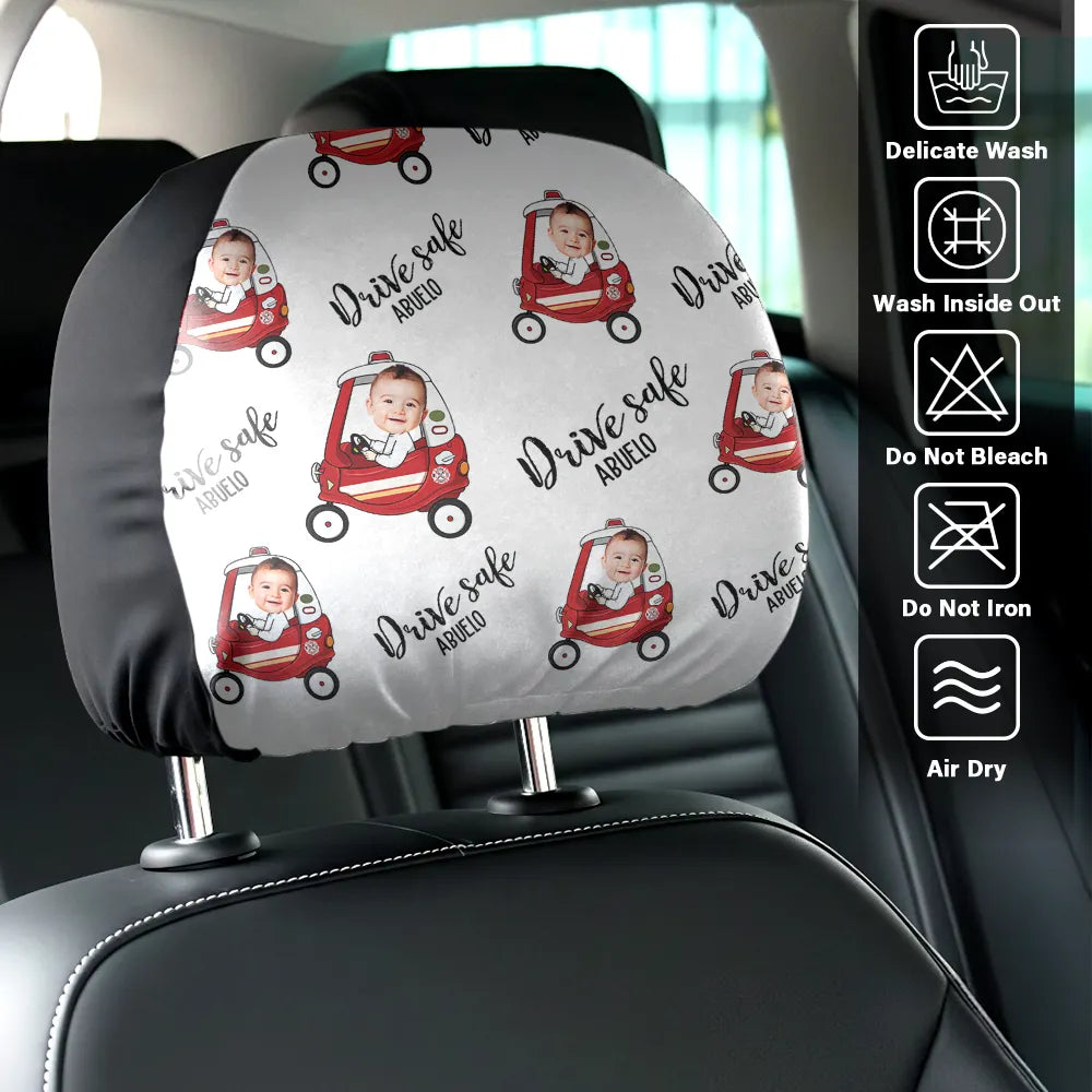 Gift For Grandpa, Gift For Father, Custom Photo, Funny - Custom Photo Drive Safe Daddy Grandpa Fun Little Kid - Personalized Car Headrest Covers