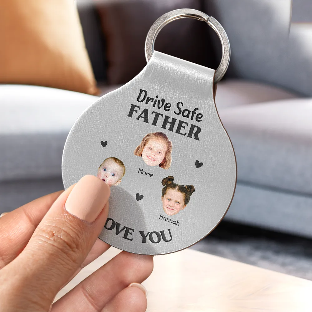 Gift For Father,Gift For Grandpa,Non-Eng,Photo,Adorable - Custom Photo Drive Safe Daddy I Love You - Personalized Custom Shaped Leather Keychain