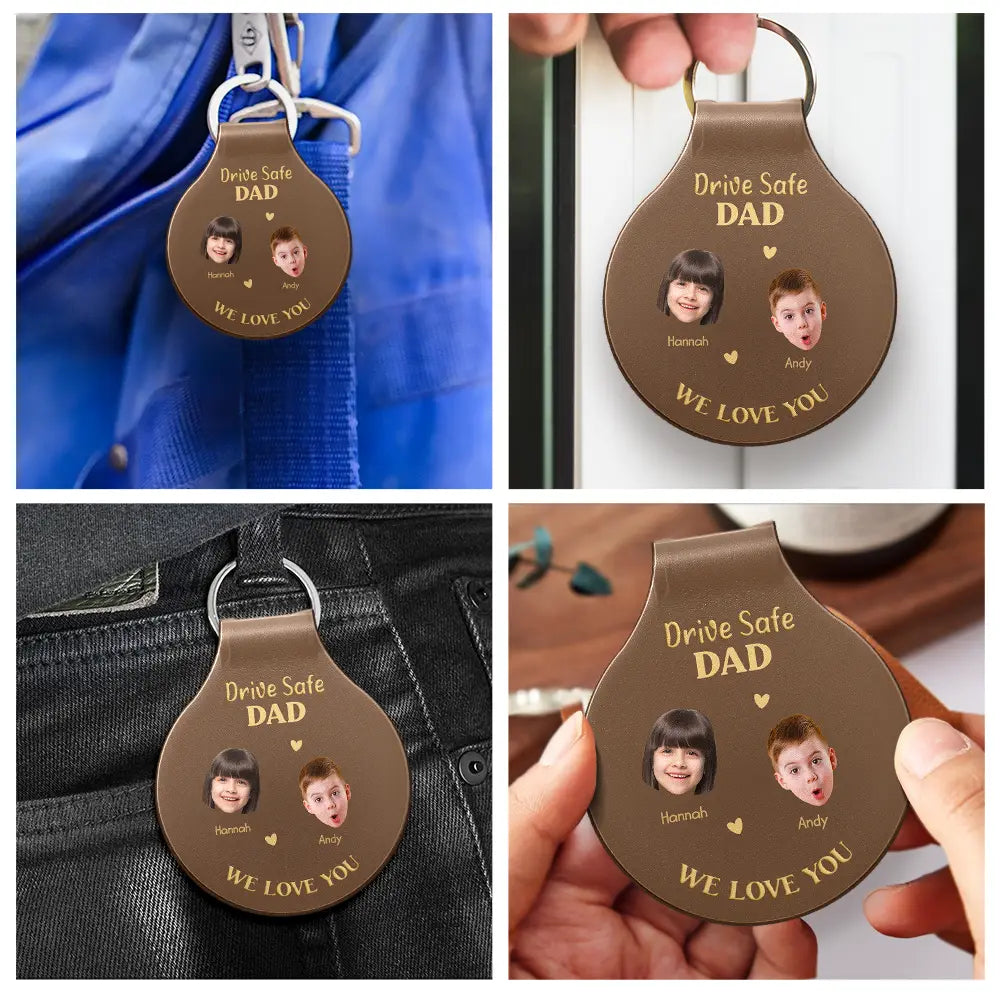 Gift For Father,Gift For Grandpa,Non-Eng,Photo,Adorable - Custom Photo Drive Safe Daddy I Love You - Personalized Custom Shaped Leather Keychain