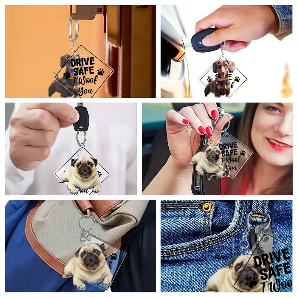 Pet Lovers,Dog Lovers,Cat Lovers - Custom Photo Drive Safe I Love You - Personalized Acrylic Tag Keychain