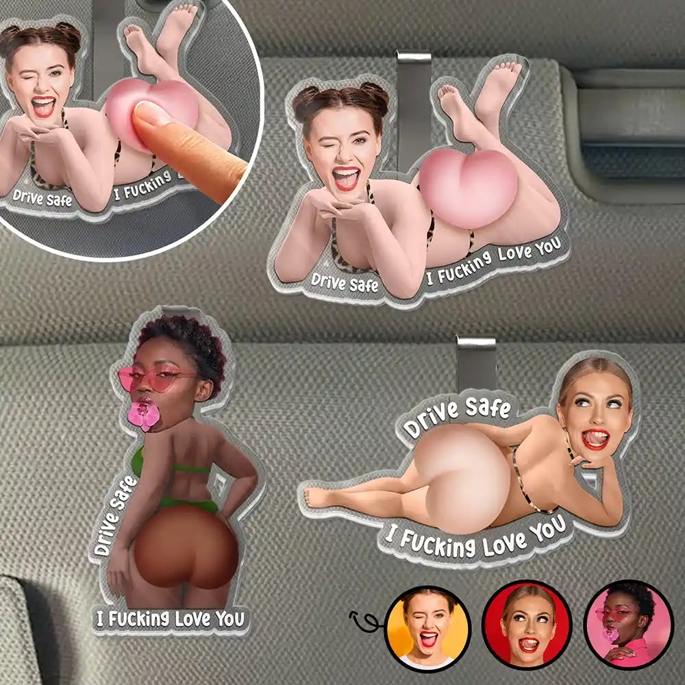 Custom Photo Drive Safe I Love You - Personalized Squishy Acrylic Car Visor Clip