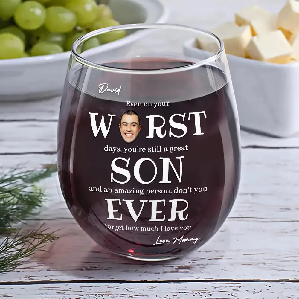 Mom - Daughters (Adult), Gift For Mother, Gift For Daughter, Love - Custom Photo Even On Your Worst Days Funny Chaotic Love Mother Daughter - Personalized Stemless Wine Glass