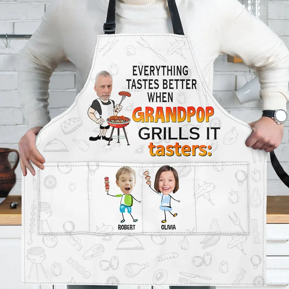 Grilling,Gift For Father - Custom Photo Everything Tastes Better When Daddy Grills It - Personalized Apron