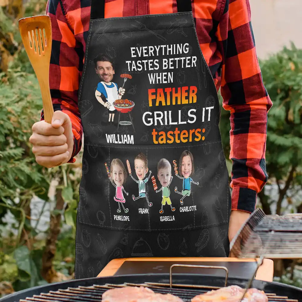 Grilling,Gift For Father - Custom Photo Everything Tastes Better When Daddy Grills It - Personalized Apron