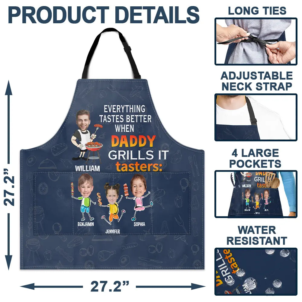 Grilling,Gift For Father - Custom Photo Everything Tastes Better When Daddy Grills It - Personalized Apron