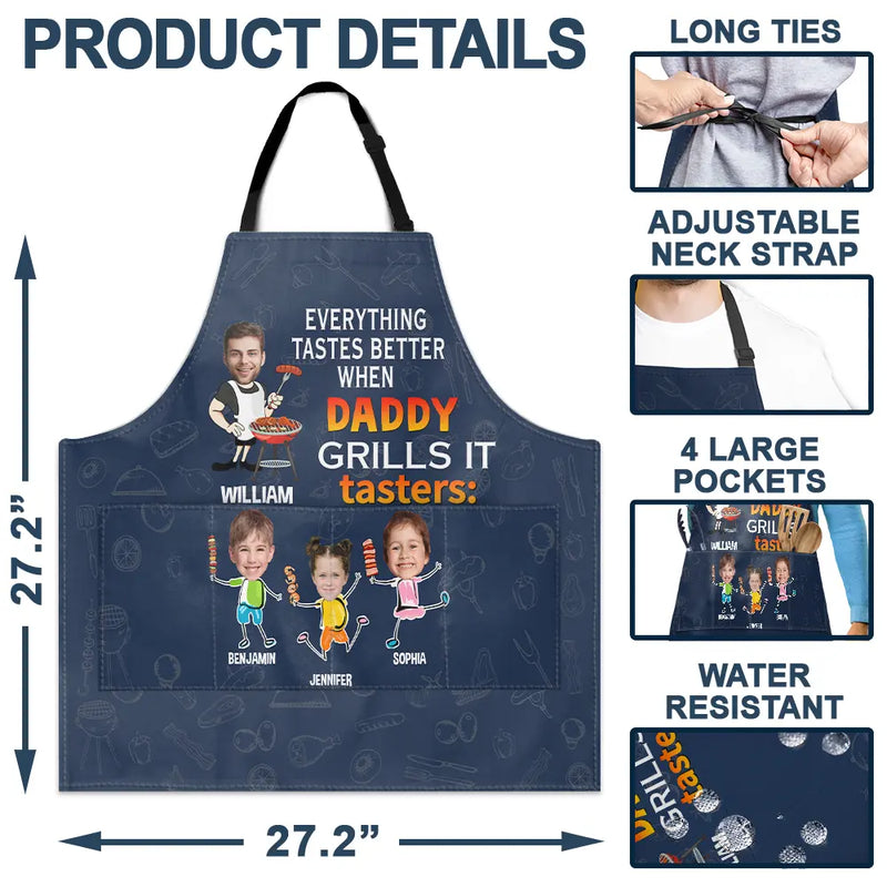 Grilling,Gift For Father - Custom Photo Everything Tastes Better When Daddy Grills It - Personalized Apron