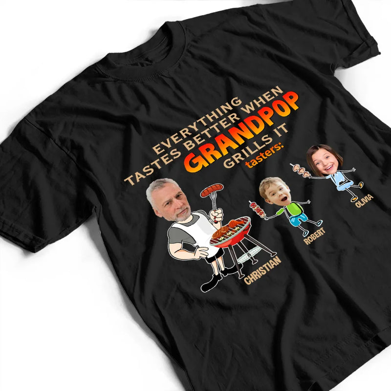 Grilling,Gift For Father - Custom Photo Everything Tastes Better When Daddy Grills It - Personalized T Shirt