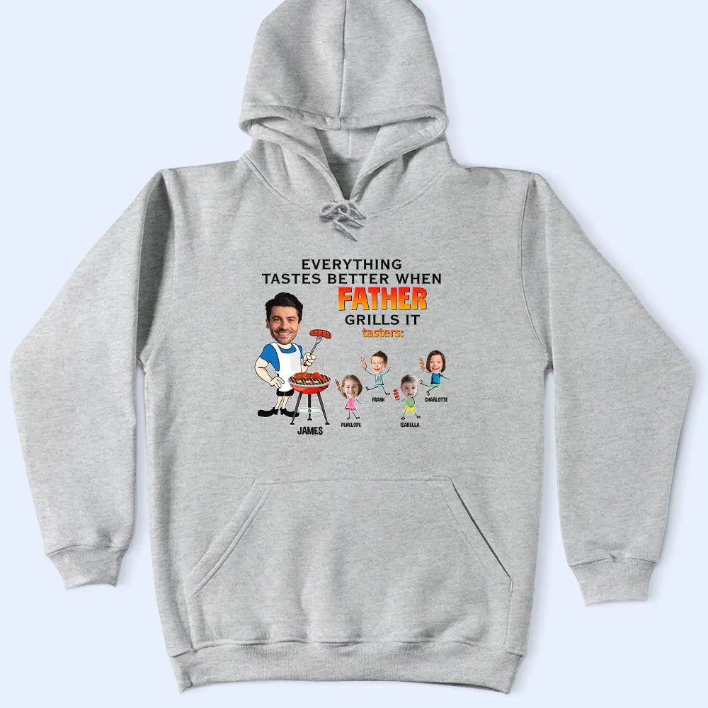 Grilling,Gift For Father - Custom Photo Everything Tastes Better When Daddy Grills It - Personalized T Shirt