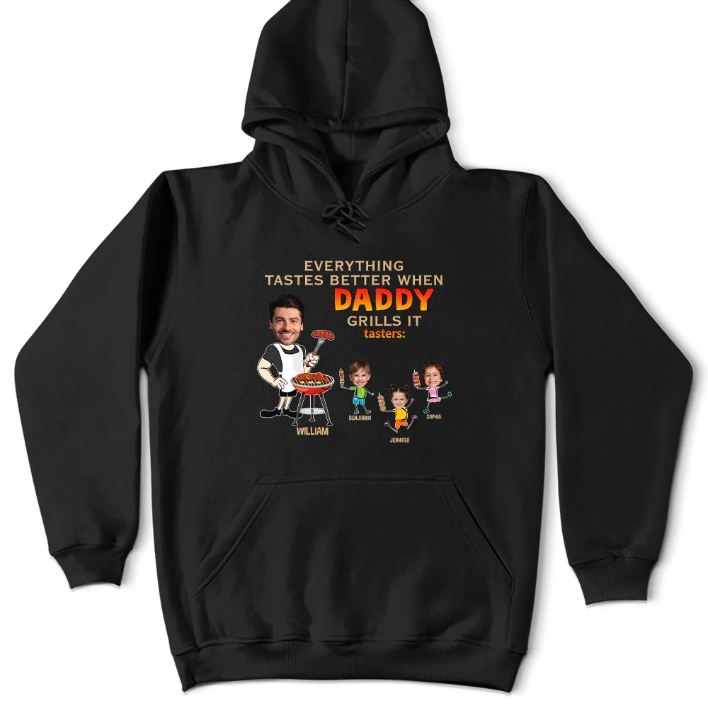 Grilling,Gift For Father - Custom Photo Everything Tastes Better When Daddy Grills It - Personalized T Shirt