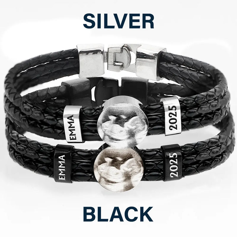 Happy, Gift For Husband, Gift For Wife, Parents, Gift For Mother, Gift For Father, New Dad, Expecting Dad, New baby, Pregnant Mom - Custom Photo Expecting Dad Mom New Parents - Personalized Leather Braided Bracelet