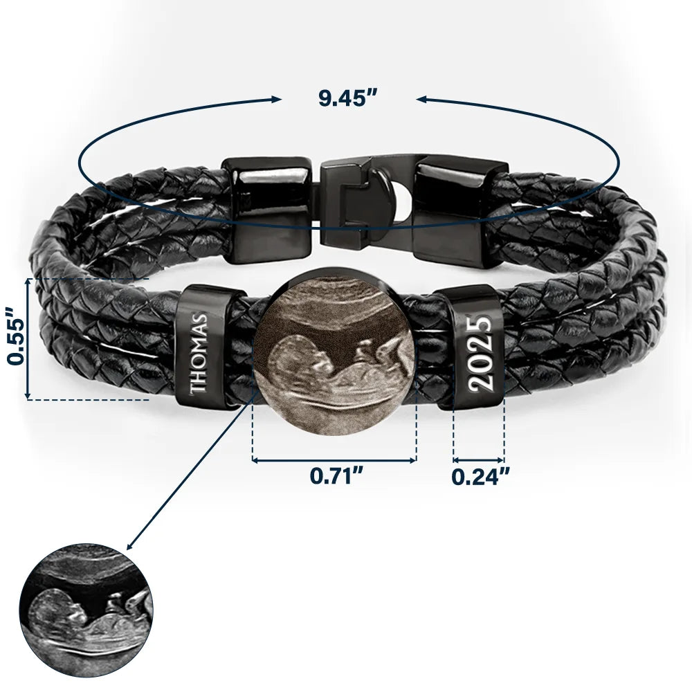 Happy, Gift For Husband, Gift For Wife, Parents, Gift For Mother, Gift For Father, New Dad, Expecting Dad, New baby, Pregnant Mom - Custom Photo Expecting Dad Mom New Parents - Personalized Leather Braided Bracelet