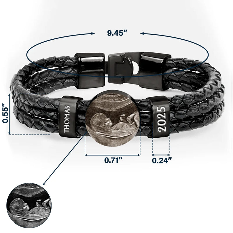 Happy, Gift For Husband, Gift For Wife, Parents, Gift For Mother, Gift For Father, New Dad, Expecting Dad, New baby, Pregnant Mom - Custom Photo Expecting Dad Mom New Parents - Personalized Leather Braided Bracelet