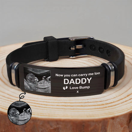 Custom Photo Expecting Dad Now You Can Carry Me Too - Personalized Wristband Bracelet