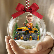 Gift For Kids,Custom Photo,Photo Hobby Ornament,Christmas,Happy - Custom Photo Face Kid Riding Monster Truck - Personalized 3D Acrylic Ball Ornament