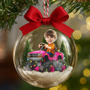 Gift For Kids,Custom Photo,Photo Hobby Ornament,Christmas,Happy - Custom Photo Face Kid Riding Monster Truck - Personalized 3D Acrylic Ball Ornament