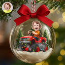 Gift For Kids,Custom Photo,Photo Hobby Ornament,Christmas,Happy - Custom Photo Face Kid Riding Monster Truck - Personalized 3D Acrylic Ball Ornament