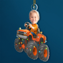 Gift For Kids, Gift For Grandkids, Photo Hobby Ornament, Custom Photo, Funny, Christmas - Custom Photo Face Kid Riding Monster Truck - Personalized Acrylic Photo Ornament