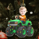 Gift For Kids, Gift For Grandkids, Photo Hobby Ornament, Custom Photo, Funny, Christmas - Custom Photo Face Kid Riding Monster Truck - Personalized Acrylic Photo Ornament