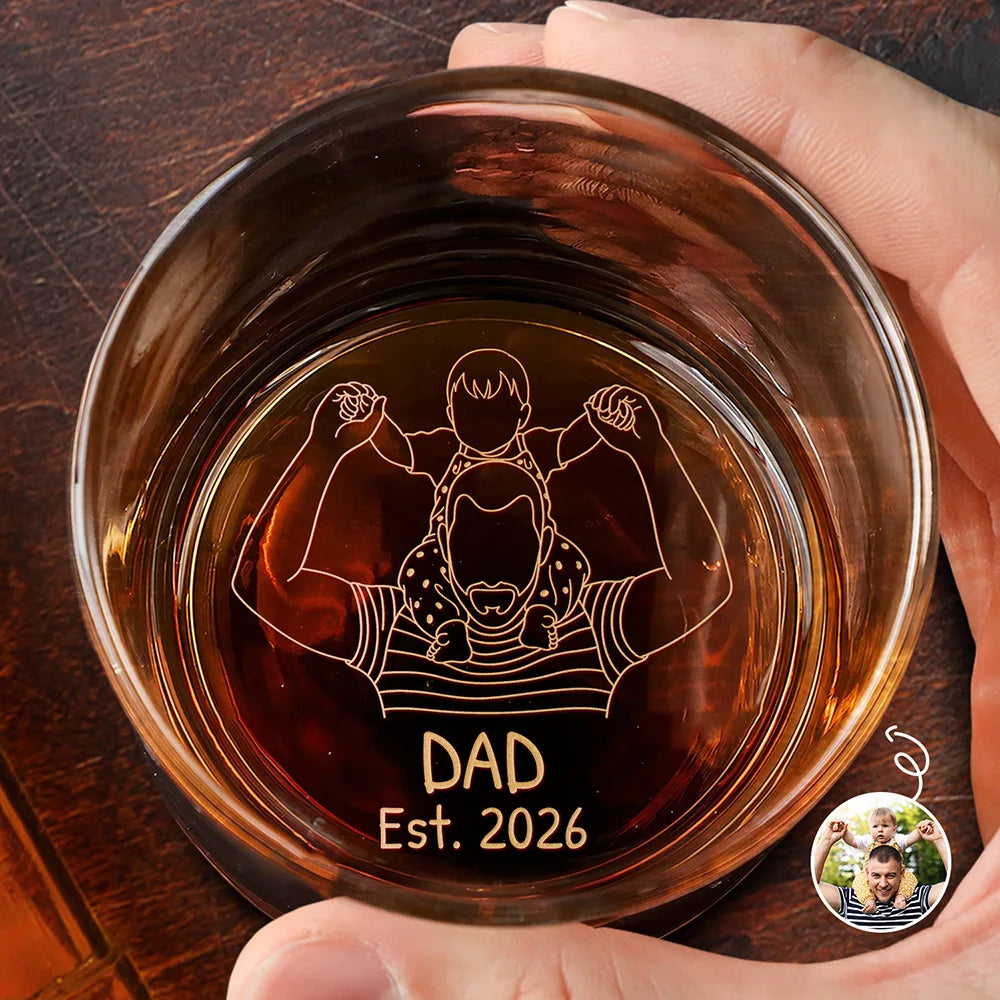 Gift For Husband,Gift For Yourself,Gift For Men,Gift For Father,Gift For Grandpa,Non-Eng,Photo - Faceless Outline Sketch,Cozy - Custom Photo Faceless Outline Sketch Dad Est Grandpa Papa - Personalized Engraved Whiskey Glass
