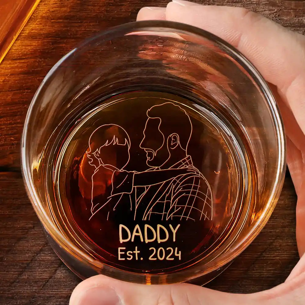 Gift For Husband,Gift For Yourself,Gift For Men,Gift For Father,Gift For Grandpa,Non-Eng,Photo - Faceless Outline Sketch,Cozy - Custom Photo Faceless Outline Sketch Dad Est Grandpa Papa - Personalized Engraved Whiskey Glass